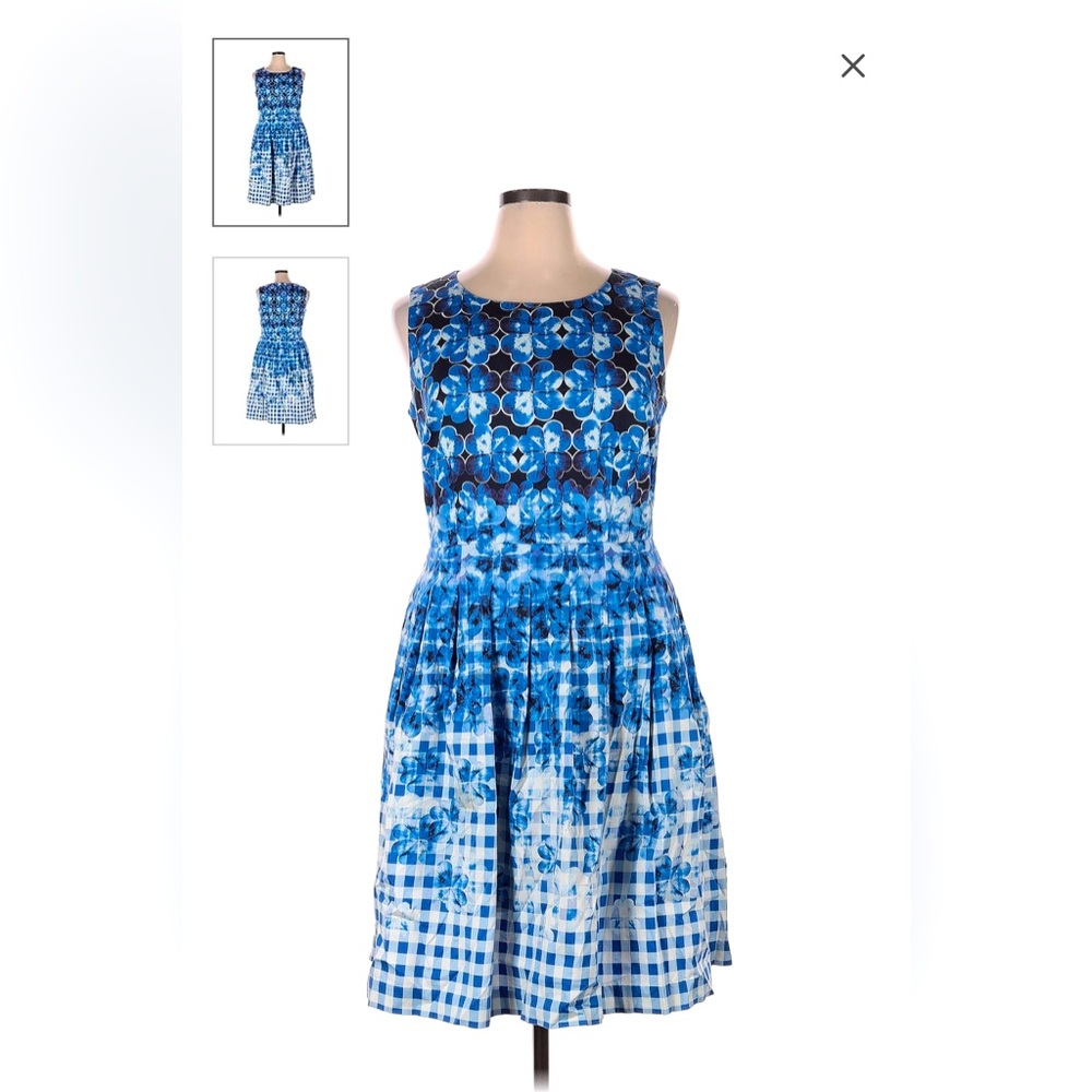 Talbots blue floral gingham checked dress in size 2.